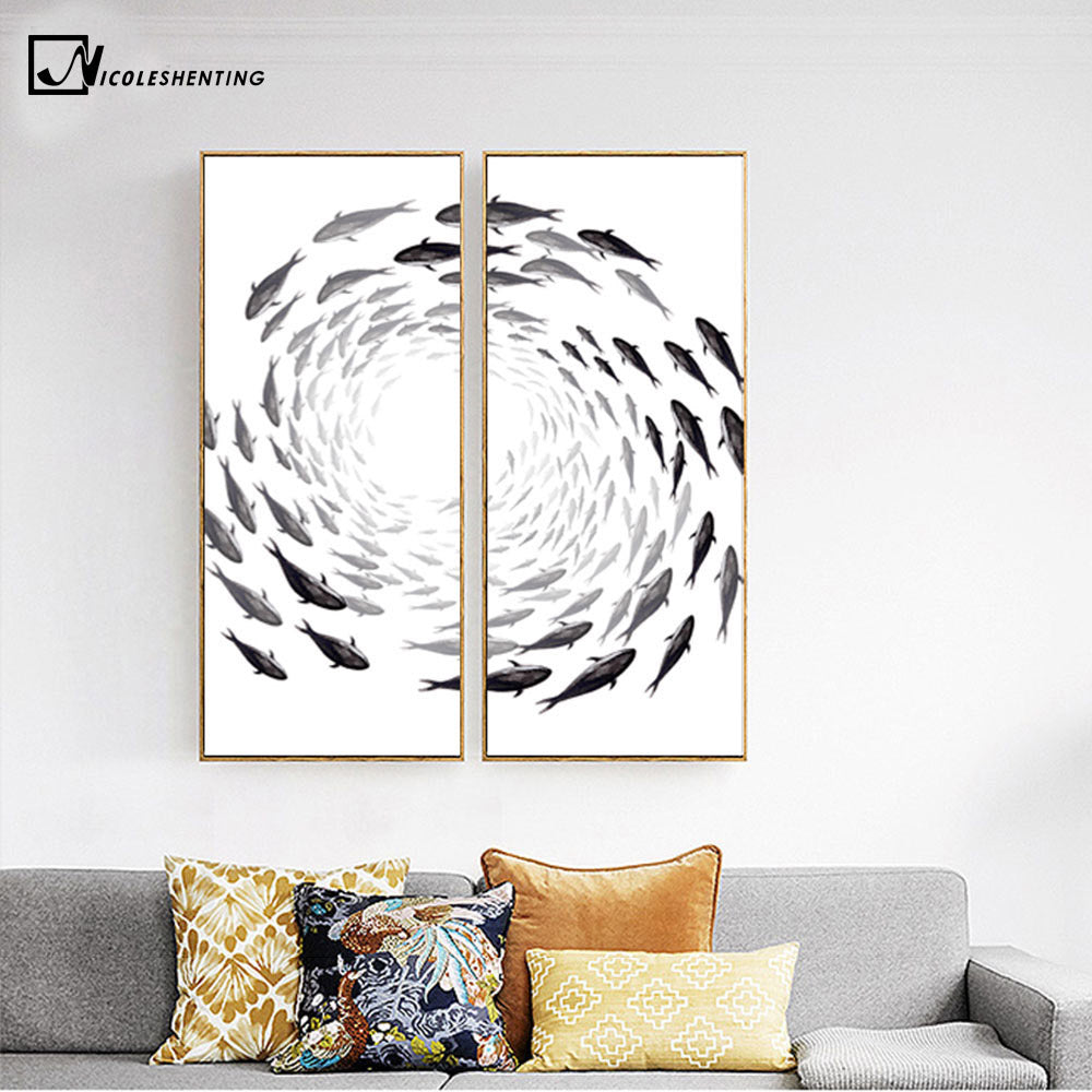 Nordic Art Zen Fishes Canvas Poster Abstract Minimalist Art Painting Huge Print Trippy Wall Picture for Home Living Room Decor