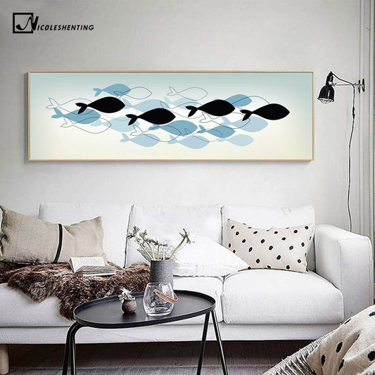 Nordic Art Fishes Canvas Poster Abstract Minimalist Art Painting Wall Picture Huge Print Home Living Room Bedroom Decoration