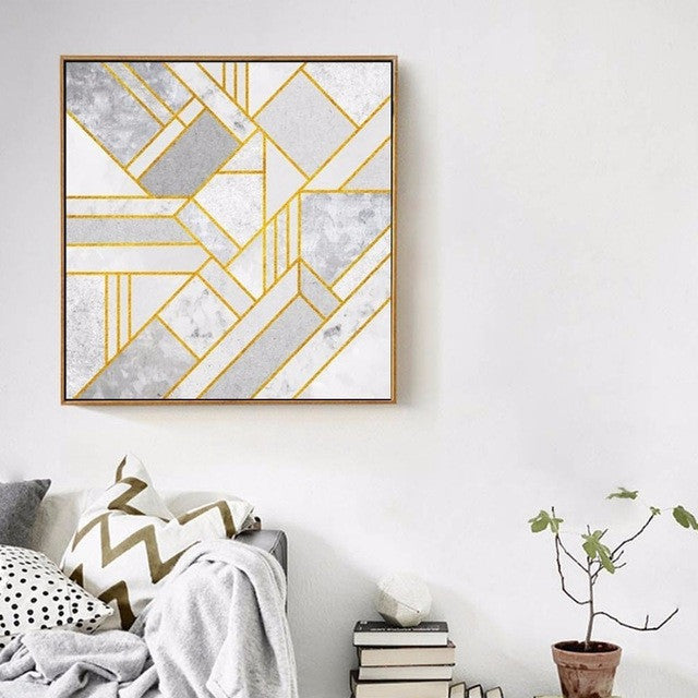 BLINGIRD GY80 Nordic Minimalist Gold Geometric Art Wall Poster Abstract Canvas Print Living room Decor Oil Painting no frame