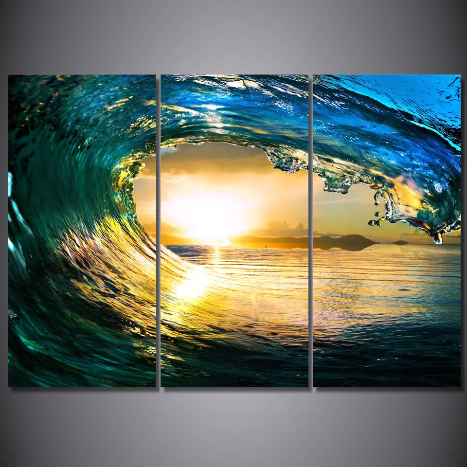 Printed 3 piece canvas art ocean wave sunset sea Paintingcanvas painting wall art Free shipping/NY-5741