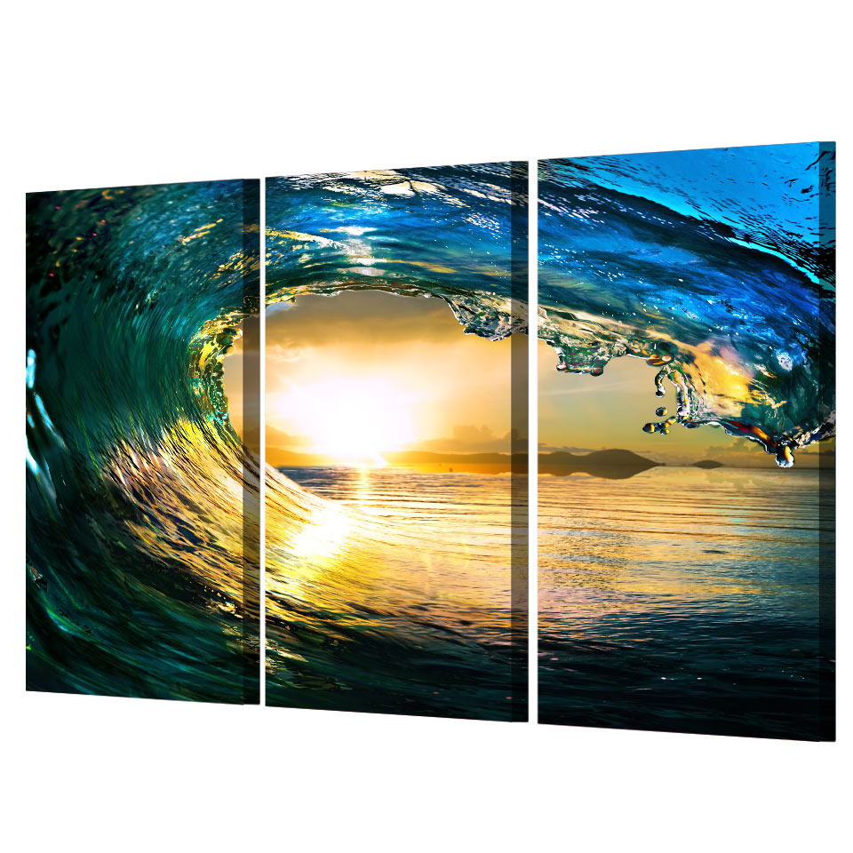 Printed 3 piece canvas art ocean wave sunset sea Paintingcanvas painting wall art Free shipping/NY-5741