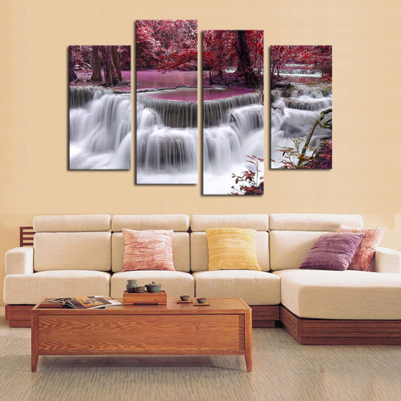 Unframed 4 Panel Mangrove Waterfall Landscape Modern Print On Canvas Painting Home Wall Decor For Living Room Wall Art Picture