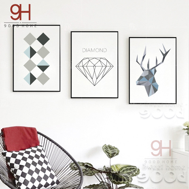 900D Posters And Prints Wall Art Canvas Painting Wall Pictures For Living Room Nordic Geometric Deer Head Decoration YE104