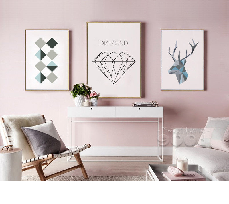 900D Posters And Prints Wall Art Canvas Painting Wall Pictures For Living Room Nordic Geometric Deer Head Decoration YE104