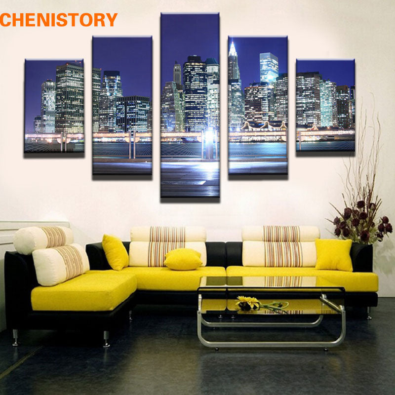 Unframed 5 Pieces Huge HD Print Art Picture City Night Building Painting On Canvas Unique Gift For Living Room Decoration
