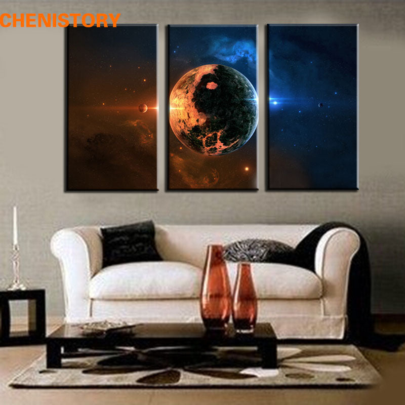 Unframed 3 Panel Space Planet Large HD Art Printed Painting Modern Home Wall Decor Painting On Canvas For Room Decoration