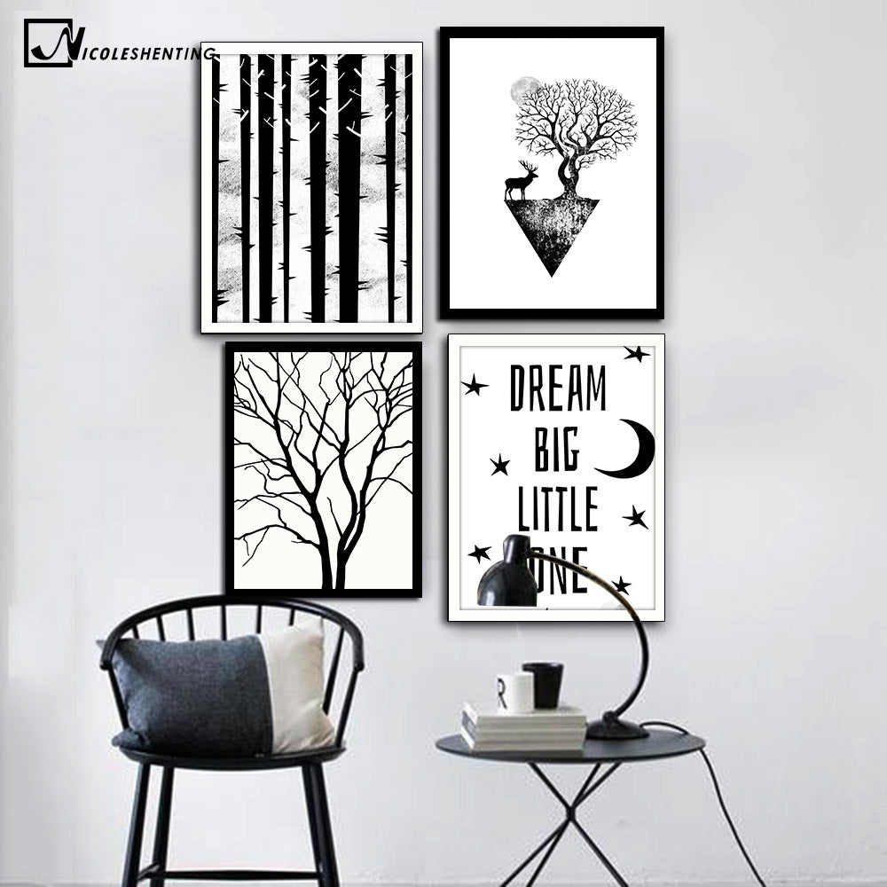 NICOLESHENTING Nordic Art DREAM BIG Motivational Canvas Poster Painting Black White Wall Picture Print Baby Room Decoration