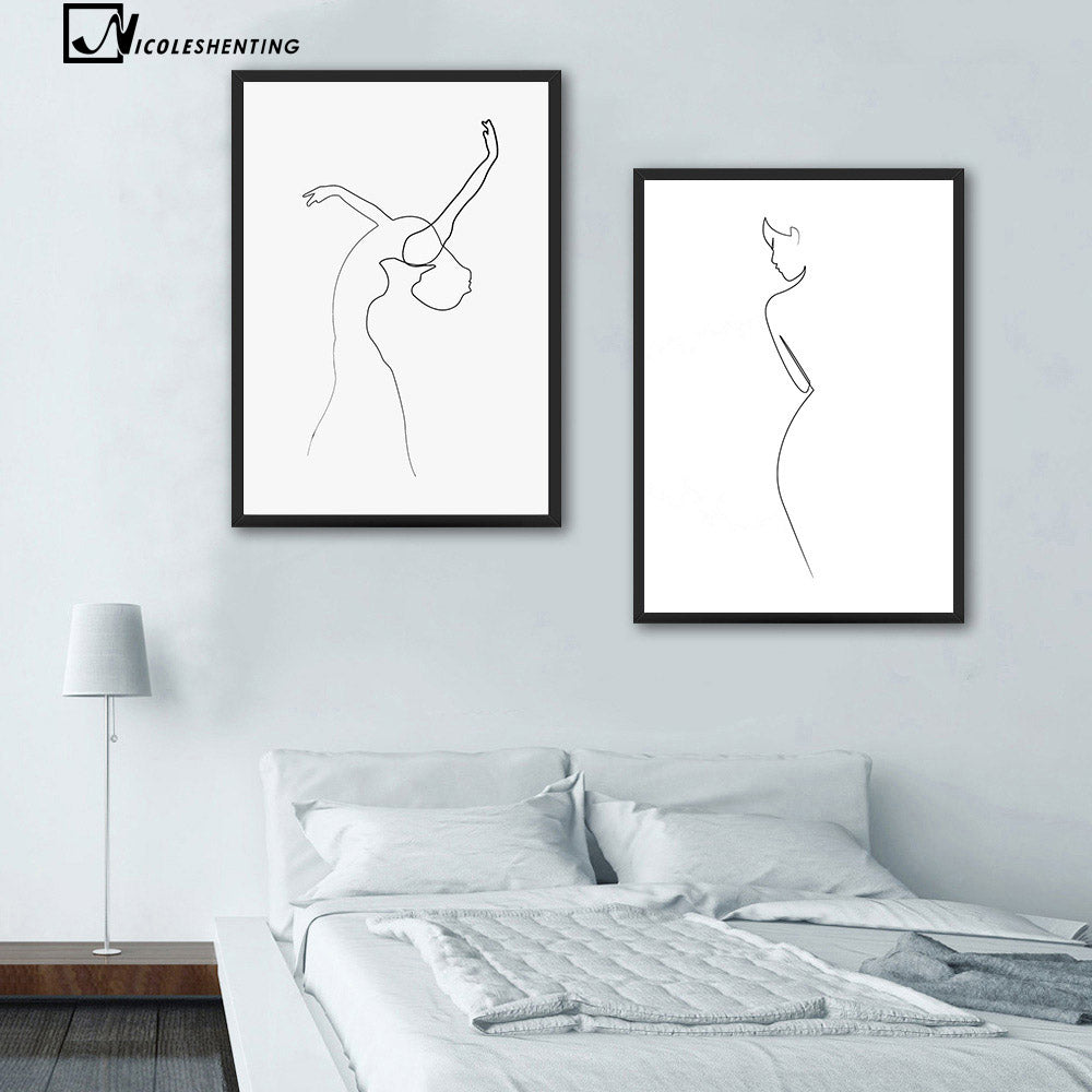 NICOLESHENTING Dance Girl Abstract Poster Simple Linear Art Minimalist Canvas Painting Wall Picture Print Modern Home Decoration