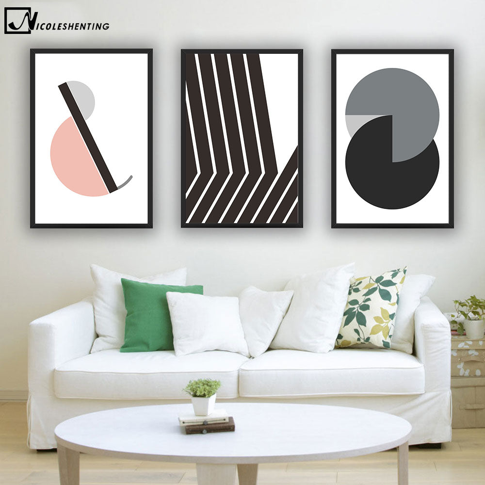 NICOLESHENTING Black White Geometry Minimalist Art Canvas Poster Painting Abstract Wall Picture Modern Home Bedroom Decoration