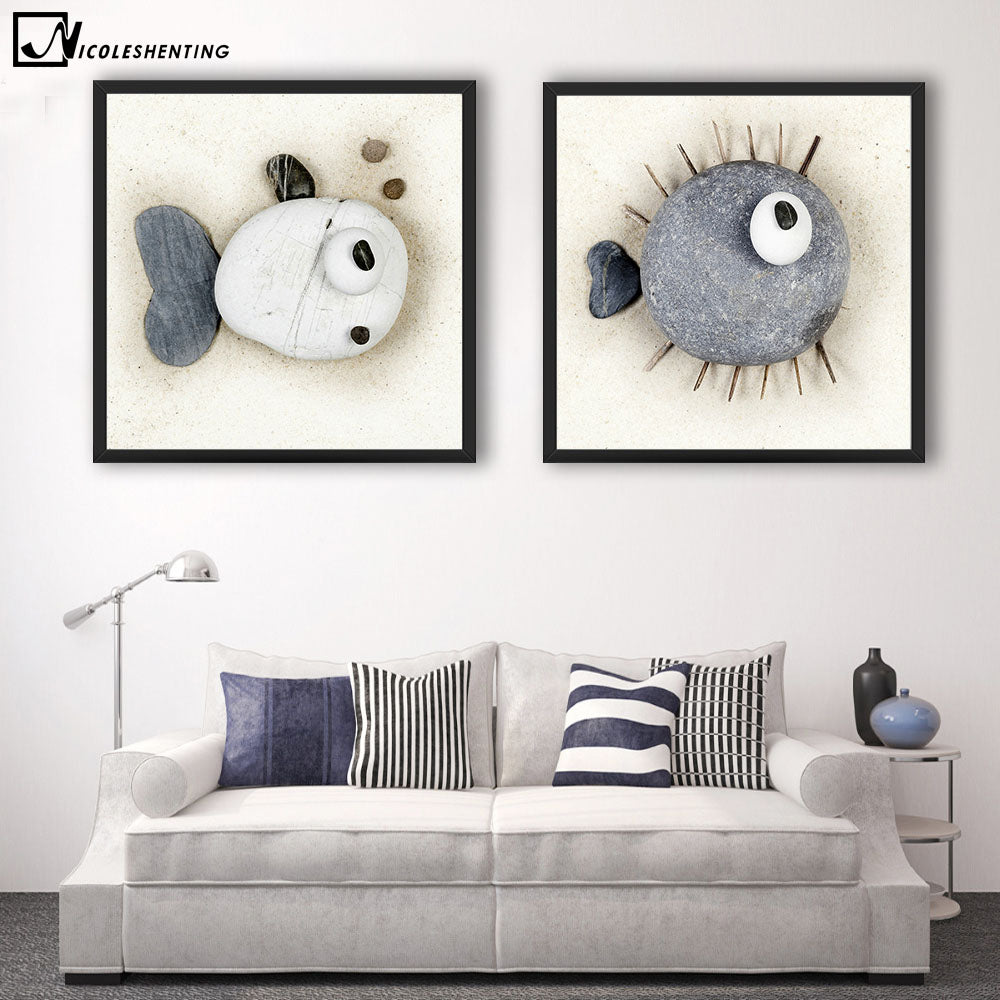 NICOLESHENTING Creatvie Stone Fish Minimalist Art Canvas Poster Painting Abstract Wall Picture Modern Home Room Decoration