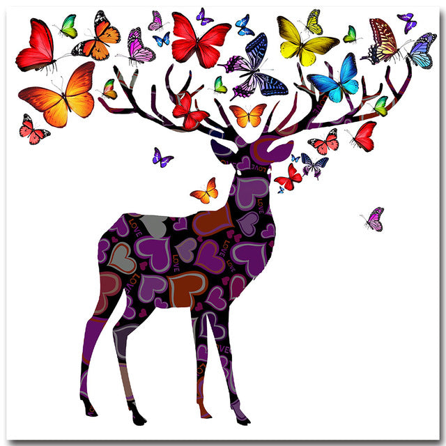 NICOLESHENTING Nordic Art Deer Butterfly Flower Canvas Poster Painting Abstract Minimalist Print Picture Home Wall Decoration