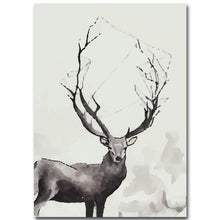 Load image into Gallery viewer, Nordic Art Leaves Deer Animal Canvas Poster Minimalist Painting Black White Abstract Picture Print Home Office Room Decoration
