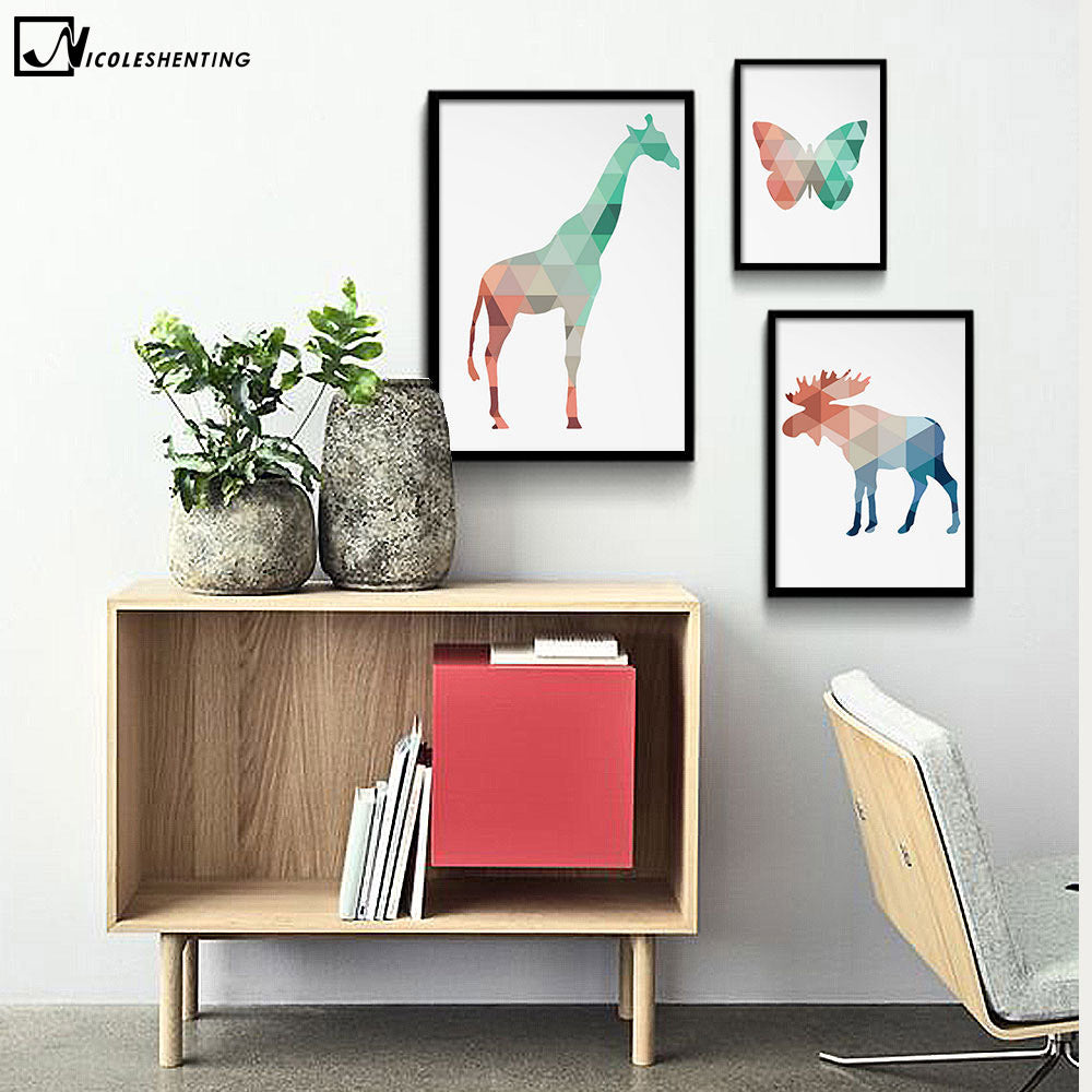 NICOLESHENTING Colorful Geometry Animal Deer Butterfly Minimalist Art Canvas Poster Painting Wall Picture Modern Home Decoration