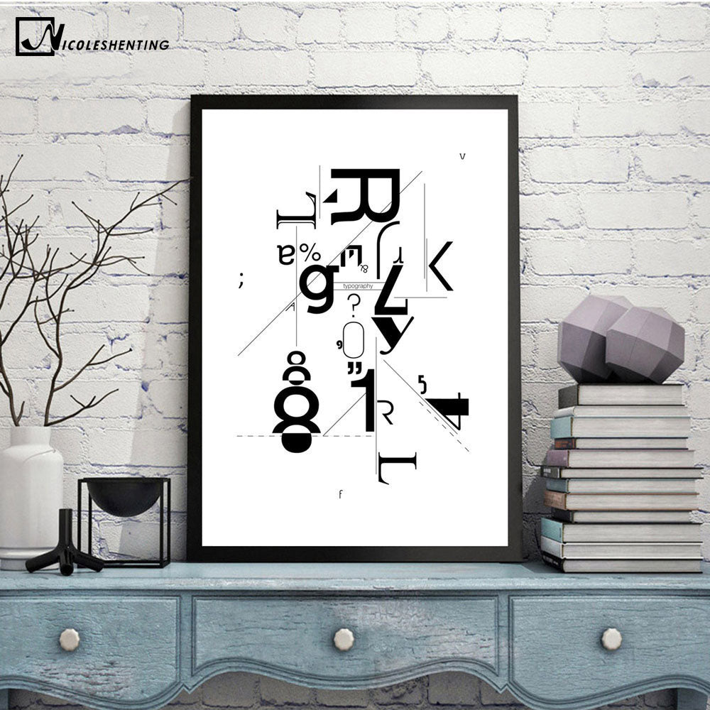 NICOLESHENTING Letter Art Abstract Minimalist Canvas A4 Painting Geometry Wall Picture Print Home Children Bedroom Decoration
