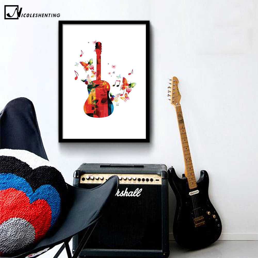 NICOLESHENTING Watercolor Palm Guitar Shoes Abstract Art Canvas Poster Minimalist Painting Wall Picture Modern Home Room Decor