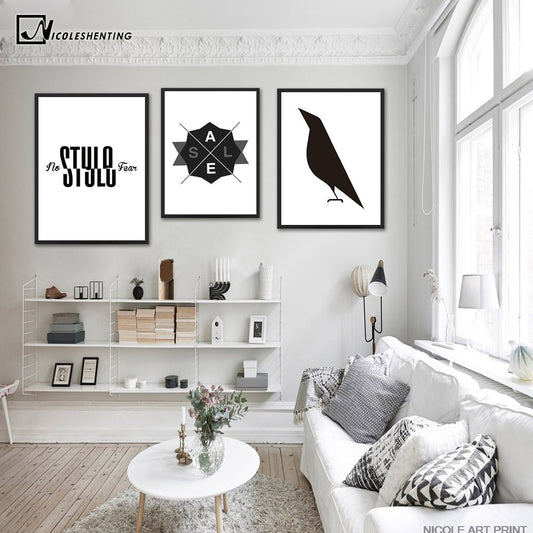 Crow Deer Geometry Abstract Poster Minimalist Art A4 Canvas Painting Black White Wall Picture Print Modern Home Room Decor C213