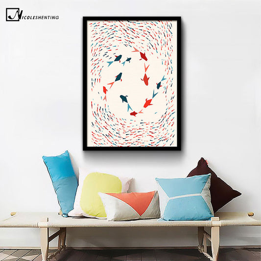 NICOLESHENTING Geometry Fish - Minimalist Art Canvas Poster Print Abstract Wall Picture Modern Home Office Decoration Gift
