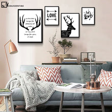 Load image into Gallery viewer, NICOLESHENTING Deer Bible Motivational Quote Minimalist Art Canvas Poster Black White Abstract Picture Modern Home Decoration
