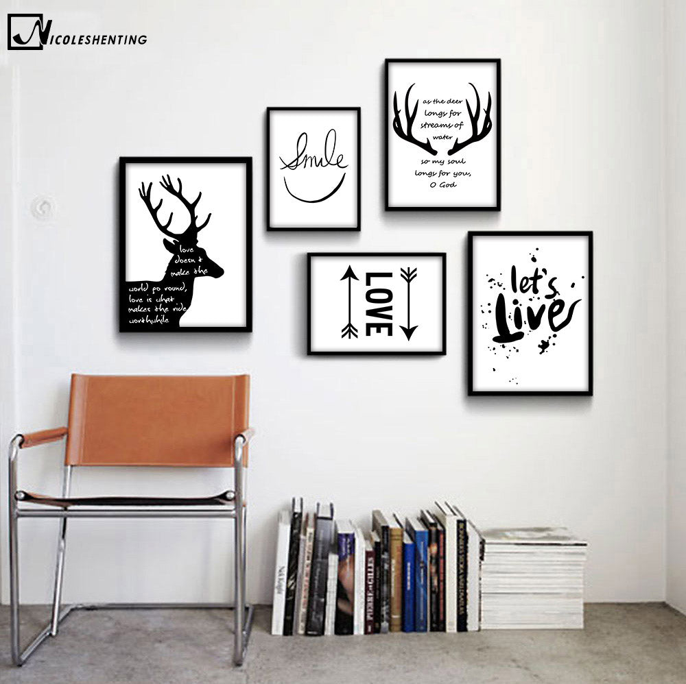NICOLESHENTING Deer Bible Motivational Quote Minimalist Art Canvas Poster Black White Abstract Picture Modern Home Decoration