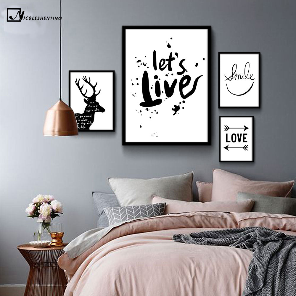 NICOLESHENTING Deer Bible Motivational Quote Minimalist Art Canvas Poster Black White Abstract Picture Modern Home Decoration