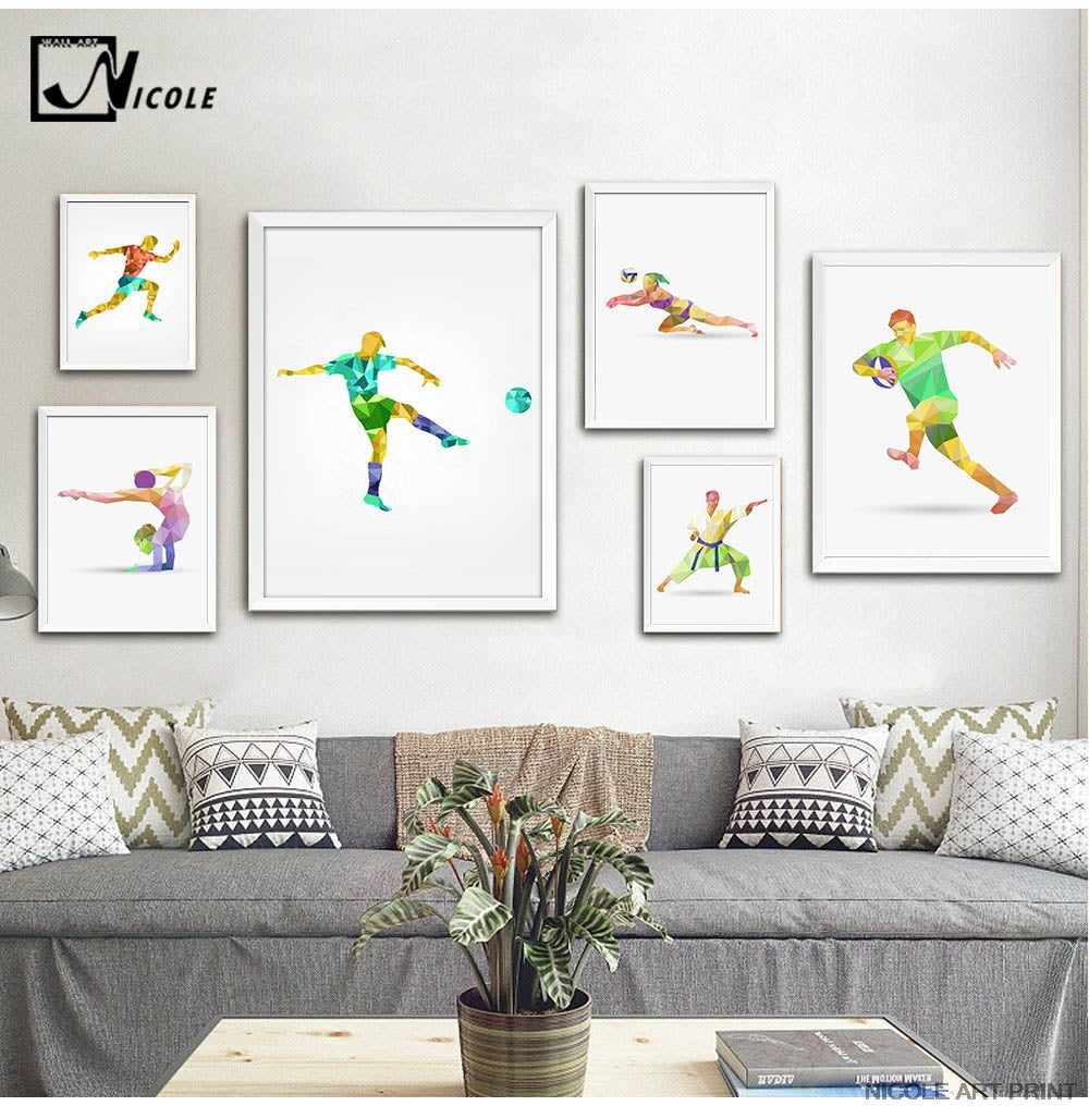 Colorful Geometry Sports Athlete Art Canvas Poster Minimalist Painting Soccer Football Wall Picture Print Modern Home Decoration
