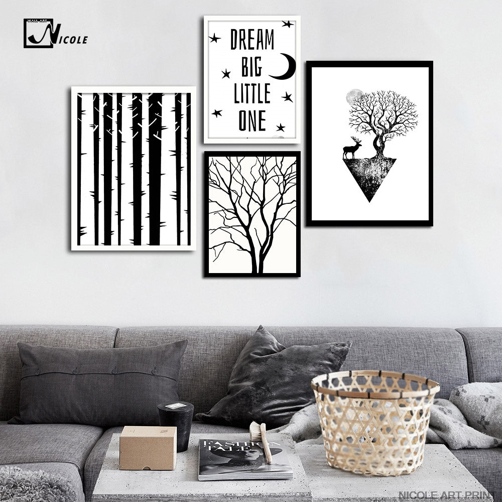NICOLESHENTING Nordic Art DREAM BIG Motivational Canvas Poster Painting Black White Wall Picture Print Baby Room Decoration