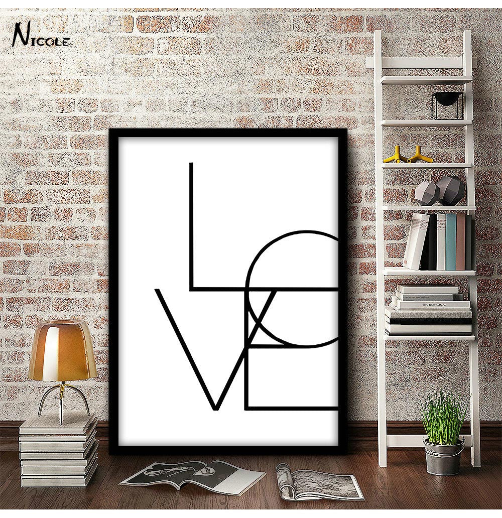 NICOLESHENTING Nordic Art SMILE LOVE Quote Art Canvas Poster Minimalist Print Motivational Wall Picture Home Room Decoration