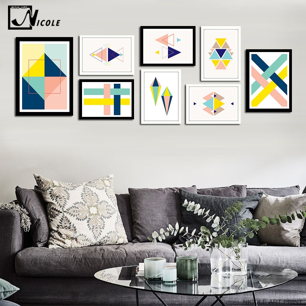 NICOLESHENTING Colorful Geometry Abstract Minimalism Art Canvas Poster Painting Wall Picture Modern Home Room Decoration