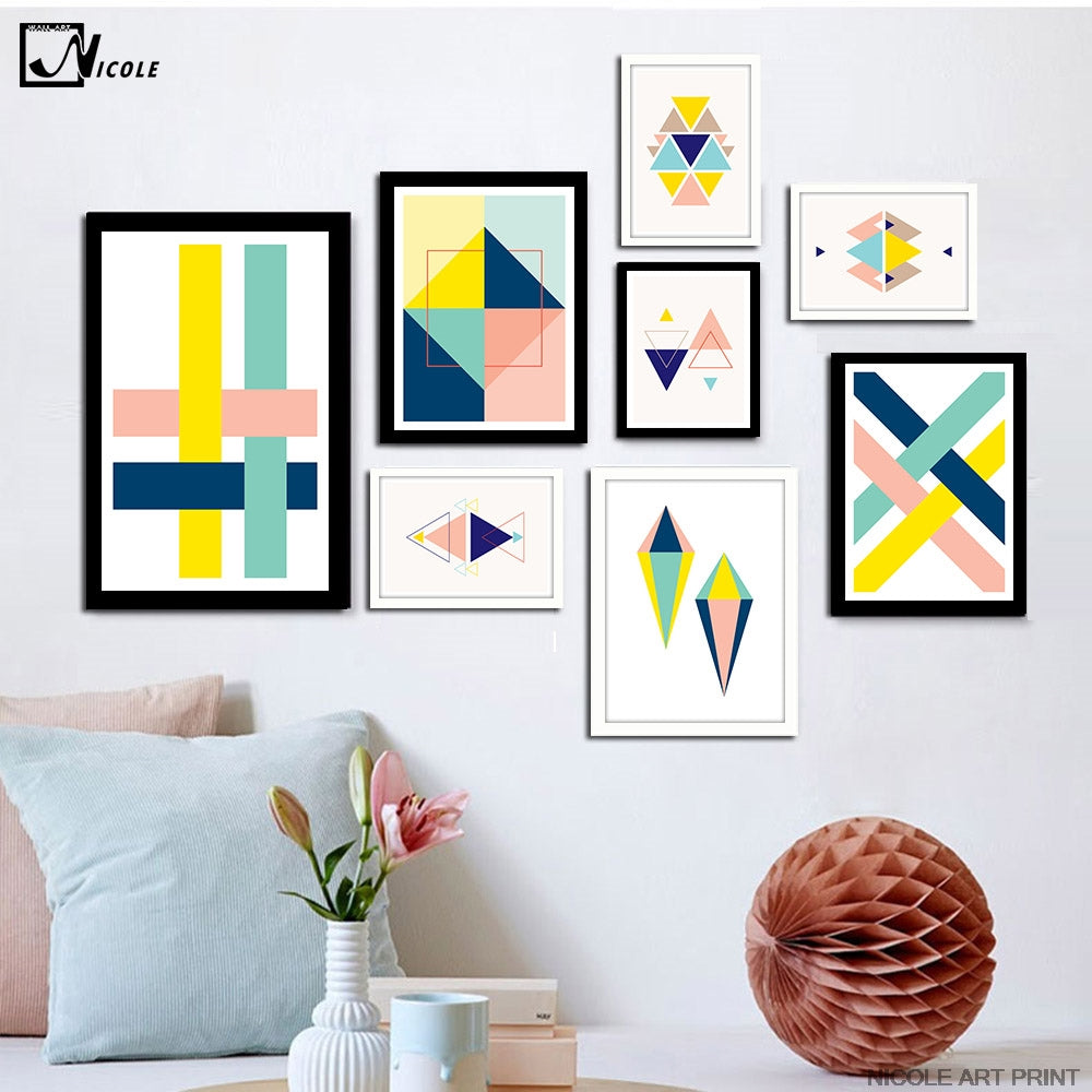 NICOLESHENTING Colorful Geometry Abstract Minimalism Art Canvas Poster Painting Wall Picture Modern Home Room Decoration