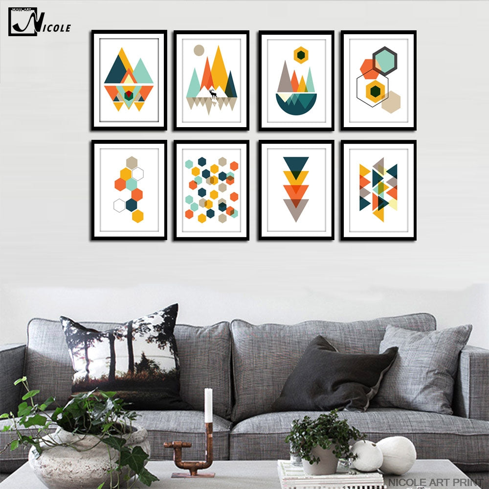NICOLESHENTING Colorful Geometry Abstract Minimalism Art Canvas Poster Painting Creative Wall Picture Home Room Decoration