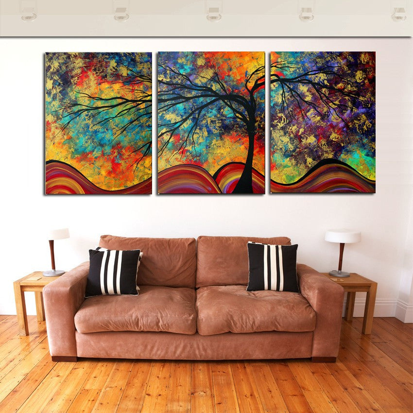 Large Wall Art Home Decor Abstract Tree Painting Colorful Landscape Paintings Canvas Picture For Living Room Decoration No Frame