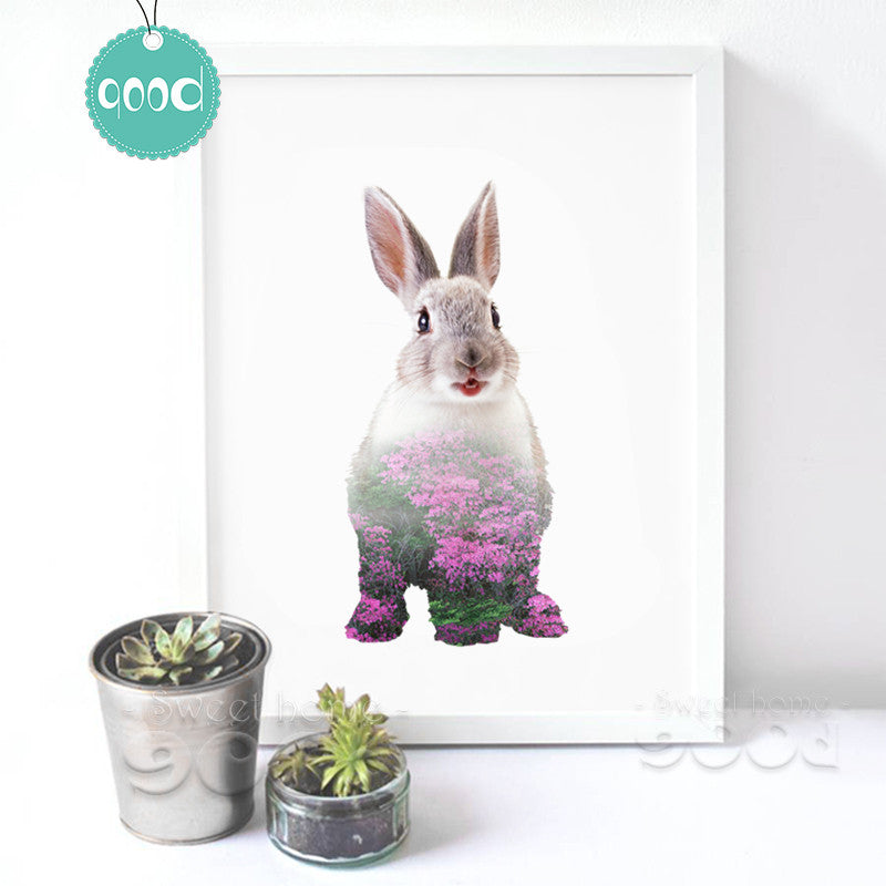 Rabbit with Flower scene Canvas Art Print Poster, Wall Pictures for Home Decoration, Wall Decor YE118