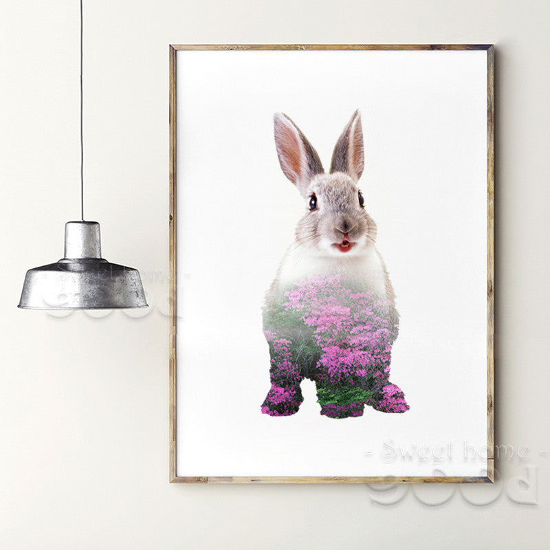 Rabbit with Flower scene Canvas Art Print Poster, Wall Pictures for Home Decoration, Wall Decor YE118