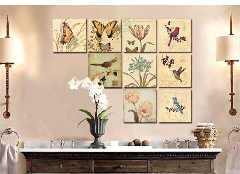 9 Piece Animal Wall Art Canvas Painting Wall Pictures For Living Room Birds And Flowers Cuadros Decoration Picture 2016 No Frame
