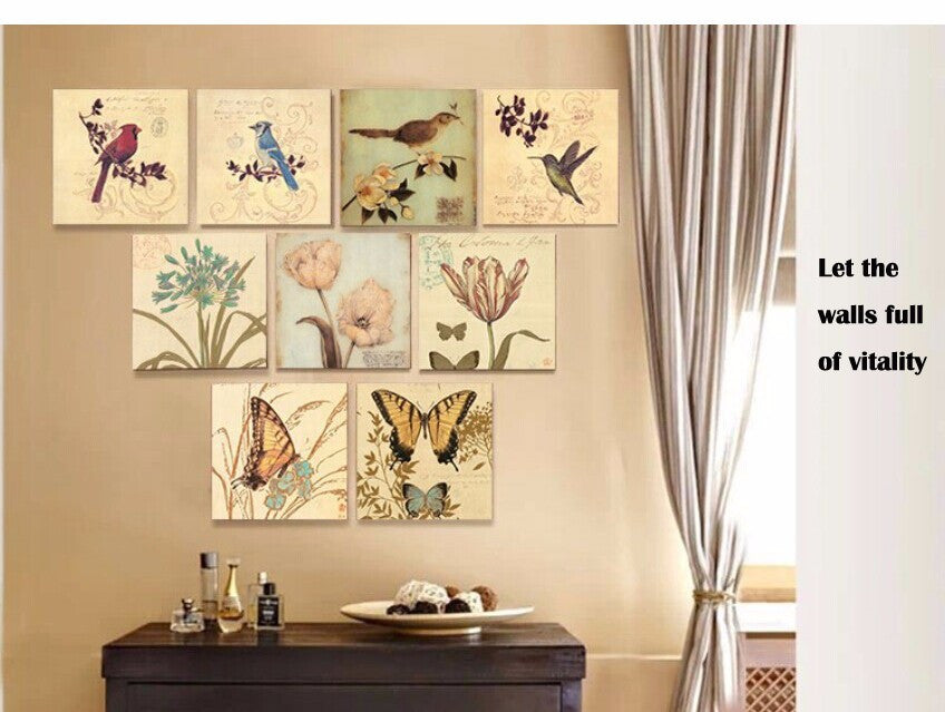 9 Piece Animal Wall Art Canvas Painting Wall Pictures For Living Room Birds And Flowers Cuadros Decoration Picture 2016 No Frame