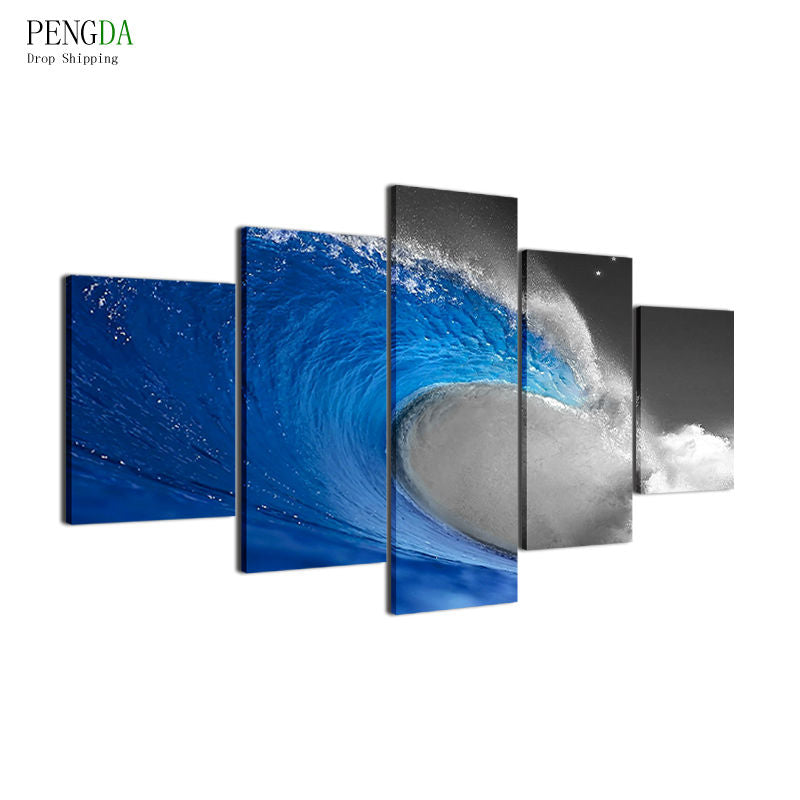 PENGDA Wall Art Canvas Painting Style Wall Pictures For Living Room 5 Panel Frame Rolling Wave Cuadros Moder Decoration Painting
