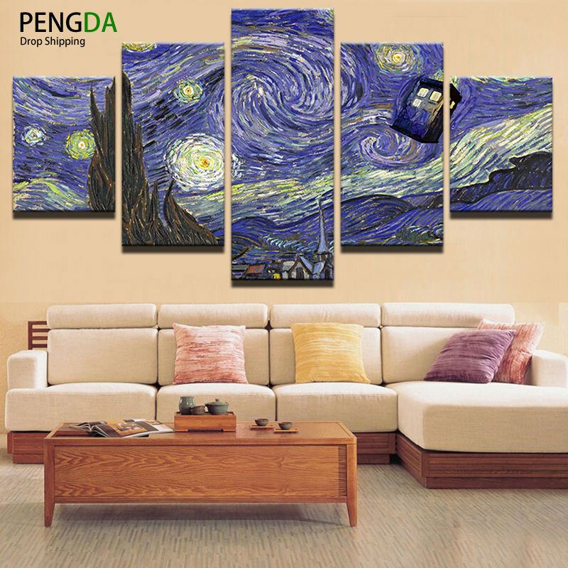 Canvas Cuadros 5 Panel Frames Night View Pictures HD Print Canvas Painting On Oil Paintings Wall For Living Room Modular Picture