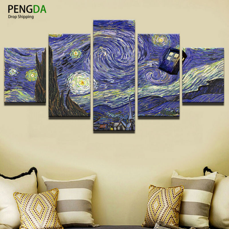 Canvas Cuadros 5 Panel Frames Night View Pictures HD Print Canvas Painting On Oil Paintings Wall For Living Room Modular Picture