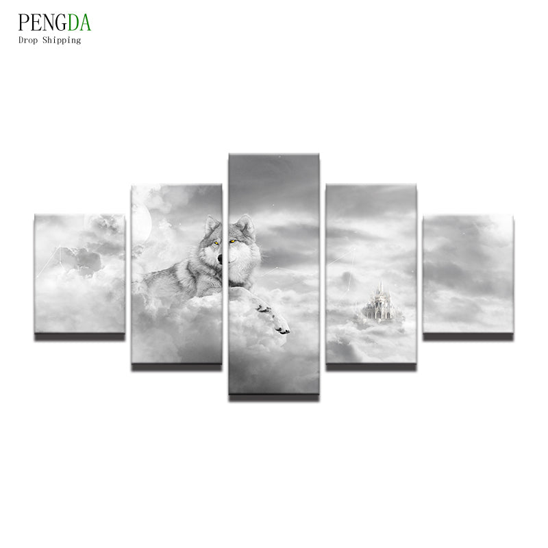 PENGDA Modern Frames 5 Panel Animal Wolf Canvas Painting Home Decor For Living Room Canvas Art Printed On Canvas Wall Picture