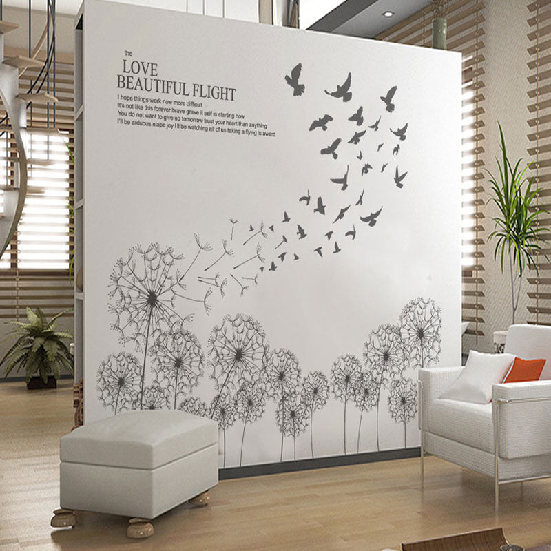 Vinilo Decorativo Para Pared With Birds Flying Black Dandelion Wall Sticker DIY Wall Stickers Home Decor Living Room Wall Decals