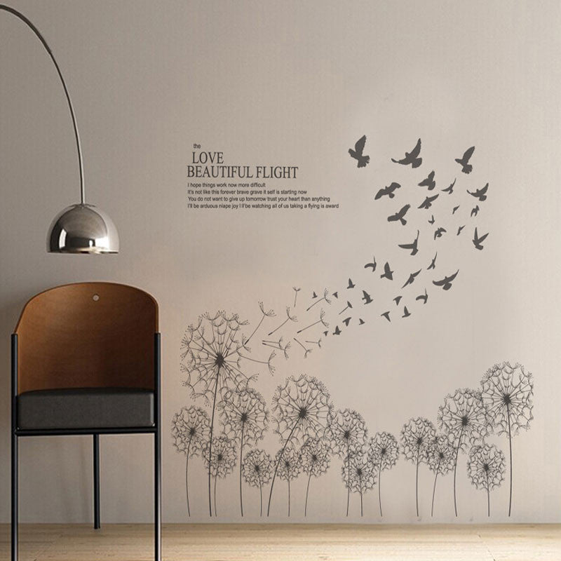 Vinilo Decorativo Para Pared With Birds Flying Black Dandelion Wall Sticker DIY Wall Stickers Home Decor Living Room Wall Decals