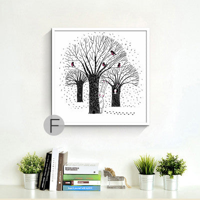 Kawaii Girls Tree Art Prints Poster Triptych Modern Black White Wall Picture Canvas Painting Kids Room Decor