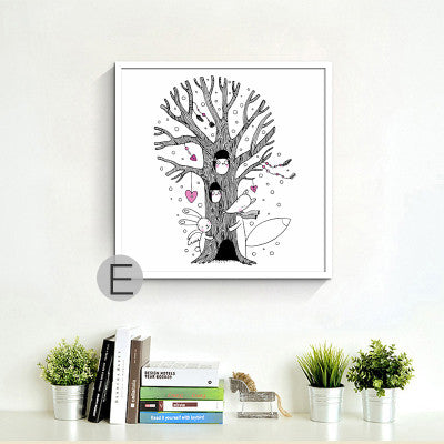 Kawaii Girls Tree Art Prints Poster Triptych Modern Black White Wall Picture Canvas Painting Kids Room Decor