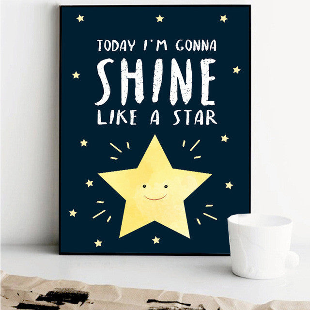 Modern Black White Nordic Kawaii Star Quotes Art Print Poster Wall Picture Nursery Canvas Painting No Frame Baby Room Decoration
