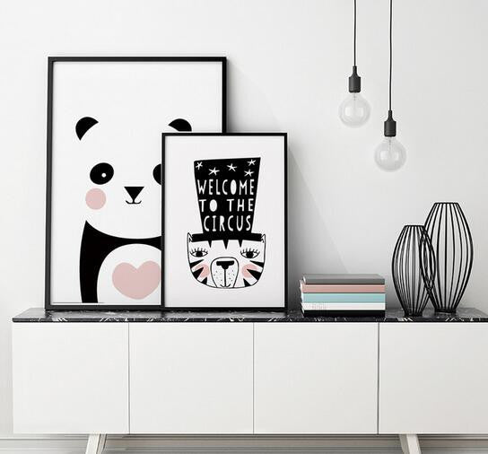 Modern Black White Nordic Kawaii Animal Quotes Art Print Poster Wall Picture Nursery Canvas Painting No Frame Baby Room Decorati