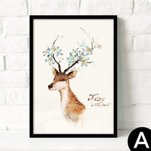Load image into Gallery viewer, Floral animal Deer Canvas Art Print painting Poster, Wall Pictures for Home Decoration, wall paintings Frame not include
