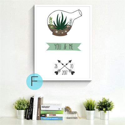 Decorative painting of modern minimalist living room on wall mural paintings of English quotes creative Geometric Cactus