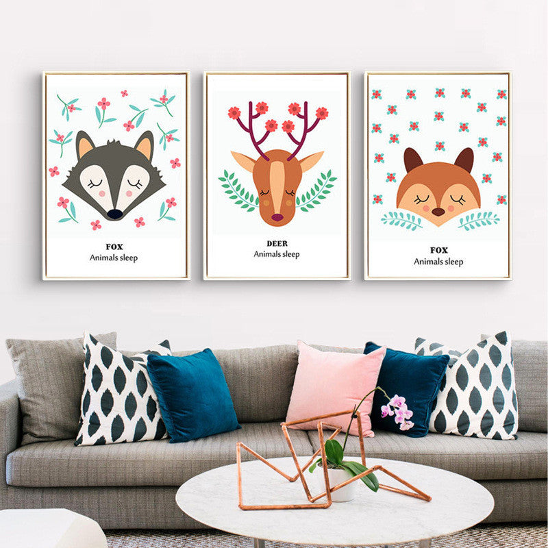 Lovely Fox and deer Nordic kids room Posters and prints Wall art canvas for home decoration No Frame 50x70cm