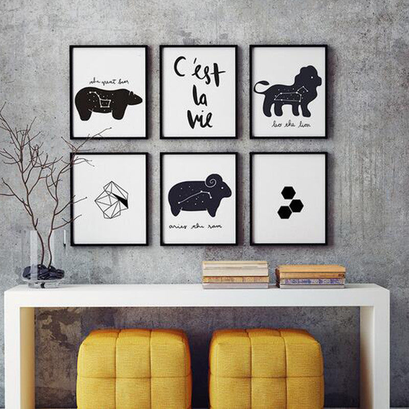 Black White Kawaii Animals Bear A4 Art Prints Poster Nursery Wall Picture Canvas Painting Kids Room Decor No Frame