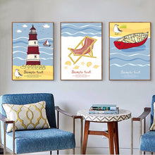 Load image into Gallery viewer, Modern A4 Art Print Poster Nordic Minimalist Wall Picture Cartoon Fish lighthouse Canvas Painting Kids Room Home Decor

